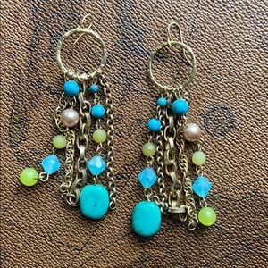 Turquoise bead and chain earrings